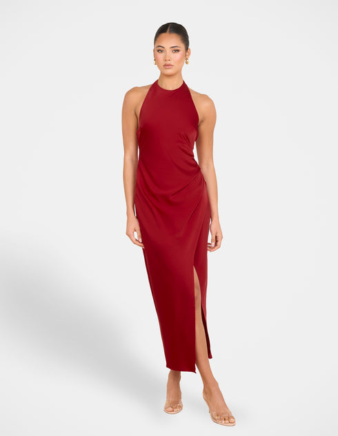 Niala Halter Satin Maxi Dress